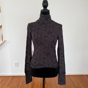Free People Black and Brown Floral Top